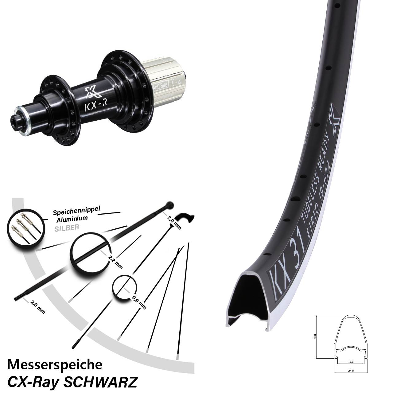 DT Swiss KX-R 31 Hinterrad 28 Zoll 5x130 HG 11-12 fach CX Ray