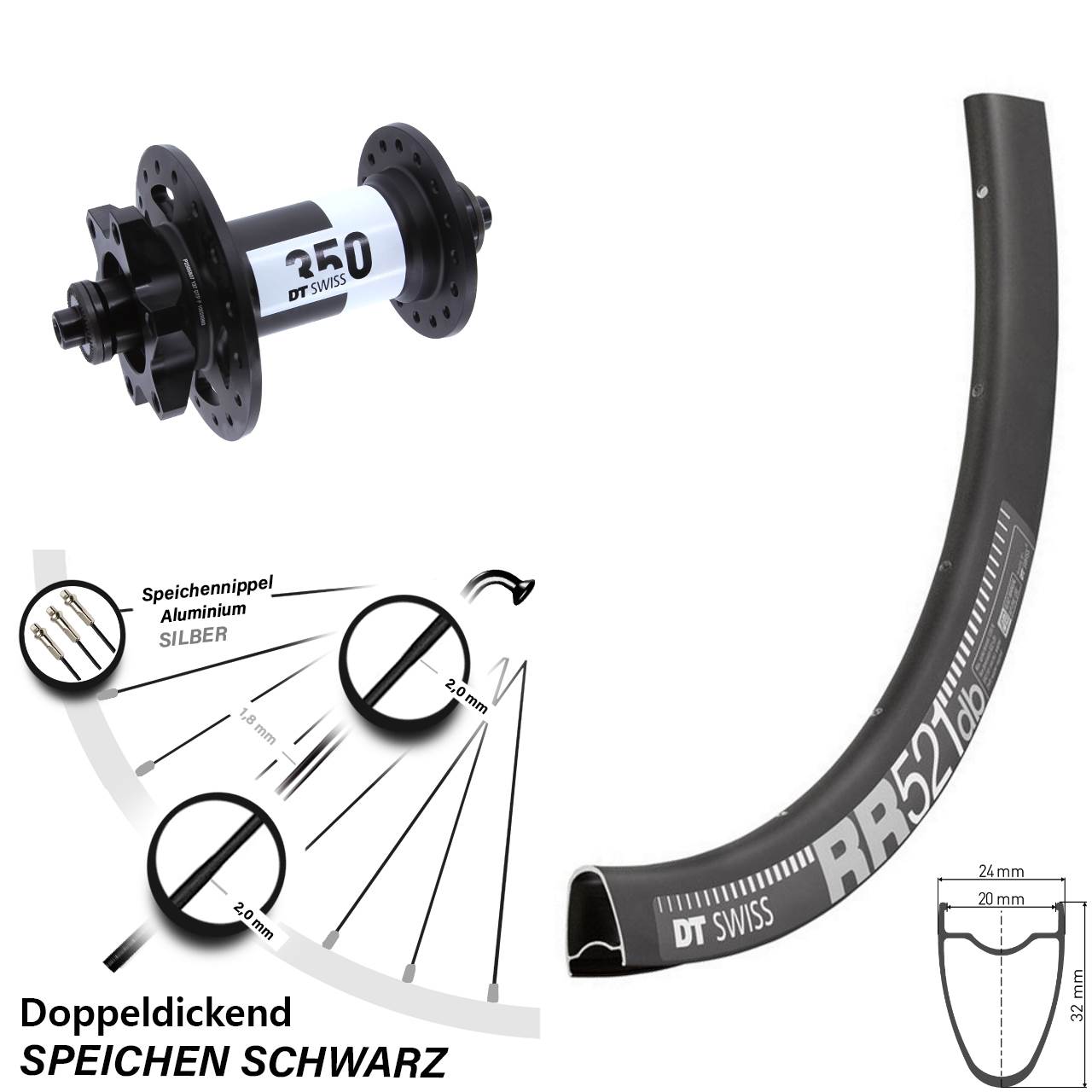 Vorderrad 6-Loch für Schnellspanner 28 Zoll DT Swiss RR 521-350