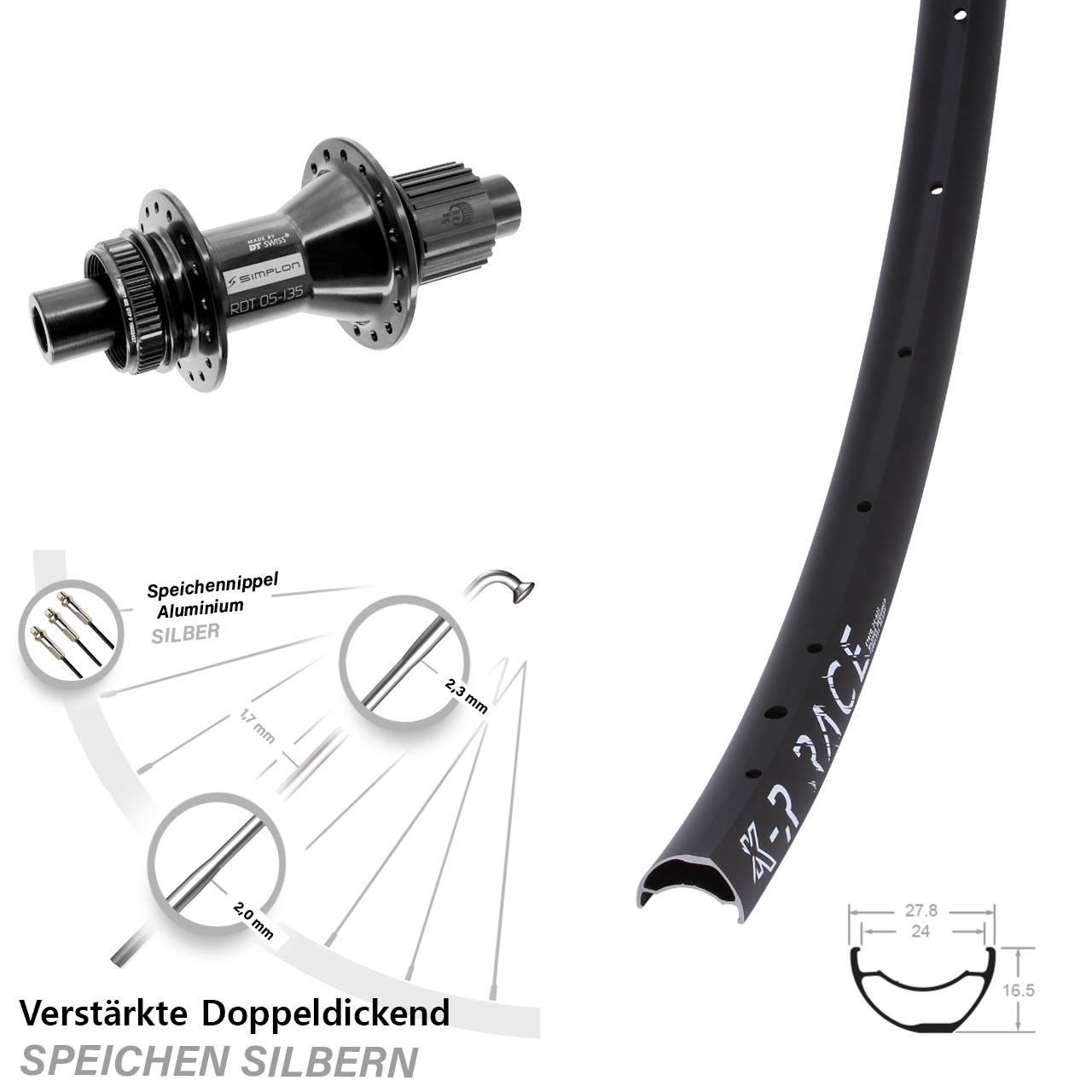 Disc Laufrad 28 Zoll KX-R Race DT Swiss 370 Hybrid Shimano Micro Spline 12x142