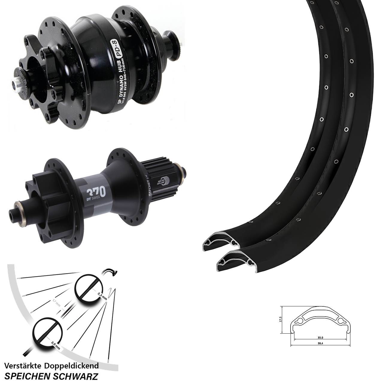 Laufrad-Satz QR 29 Zoll Ryde Disc 35 DT Swiss 370 SP PD-8 Shimano Micro Spline