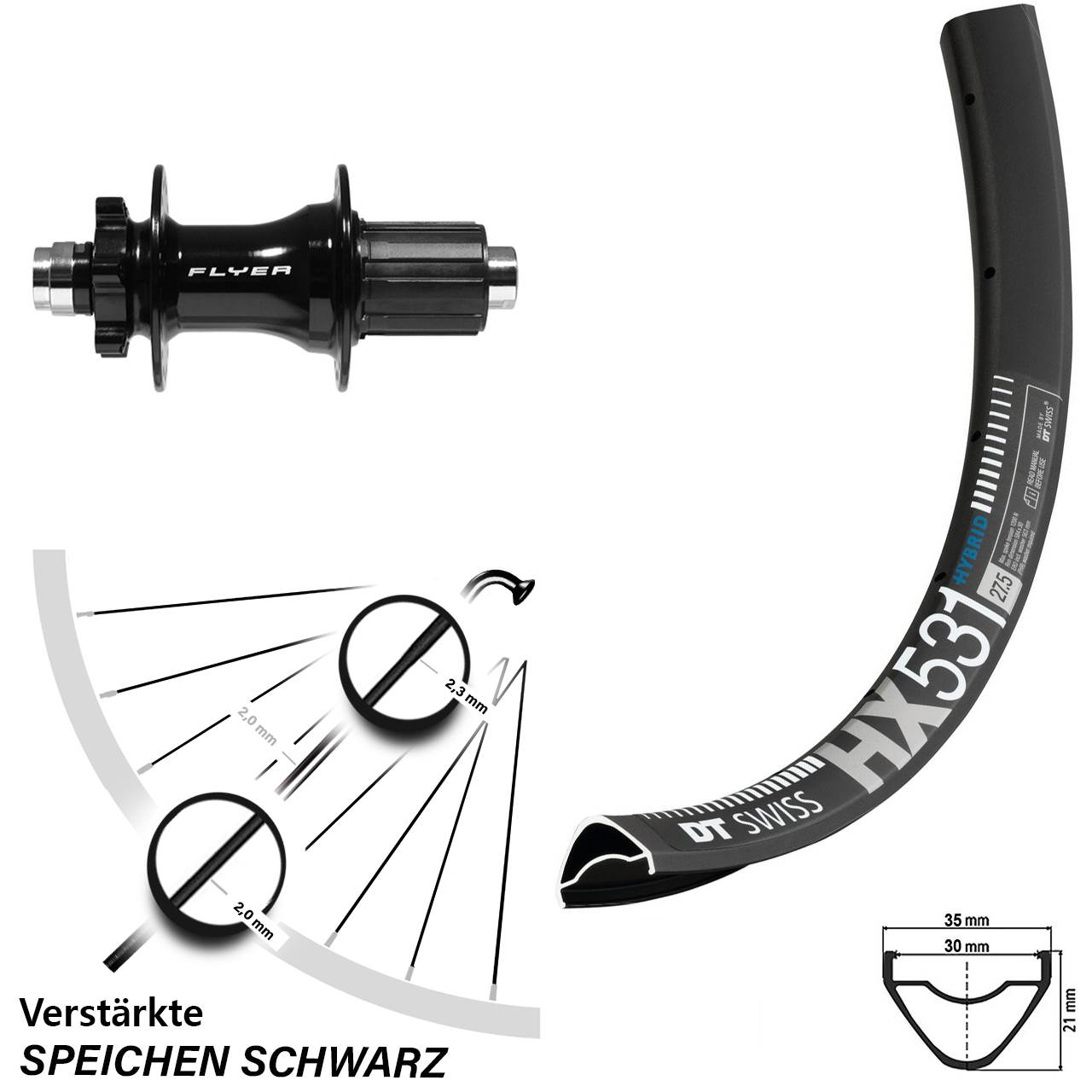 DT Swiss HX531 Formula DHT-142 29 Zoll Hinterrad 6-Loch 12x142 8-11 fach