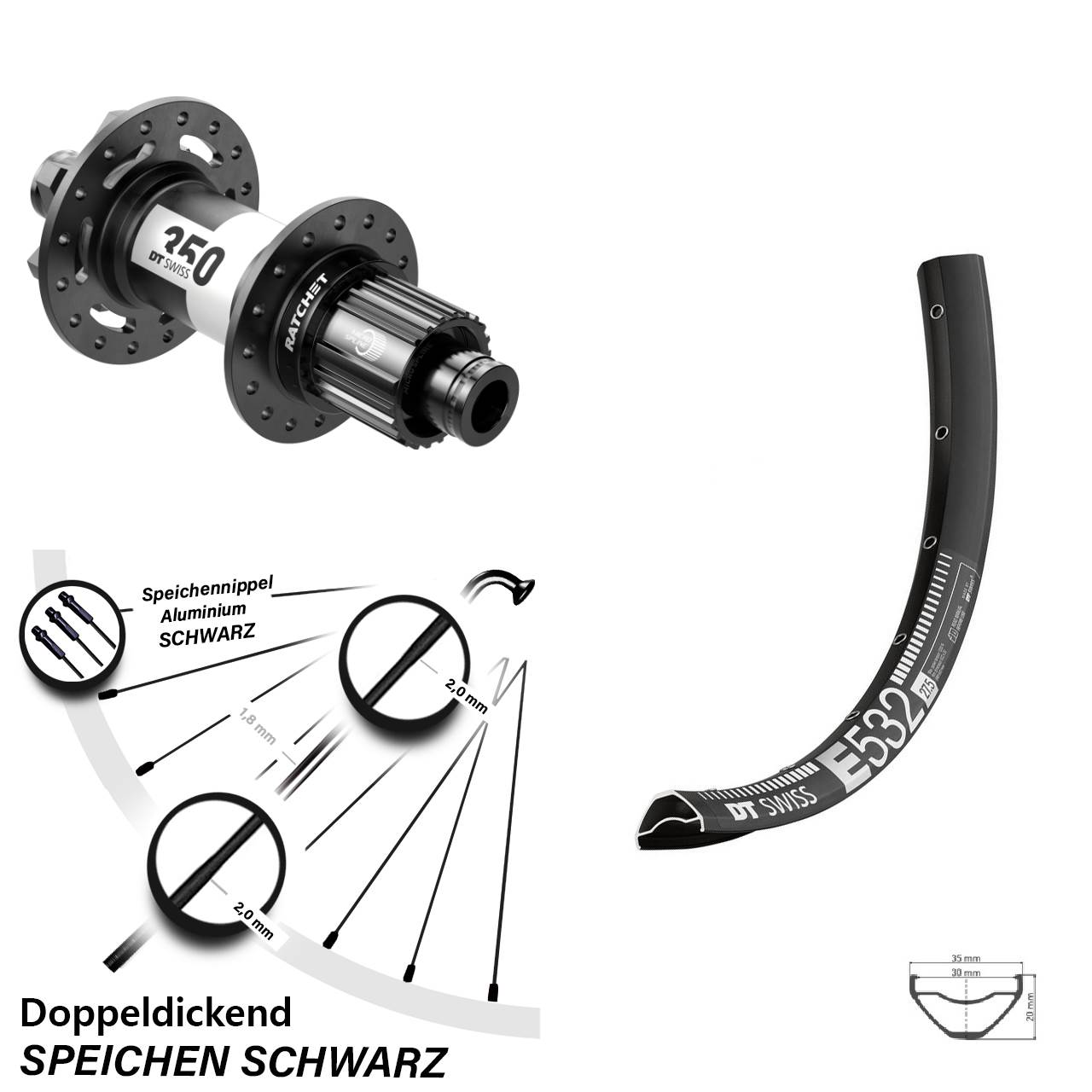 DT Swiss E 532 27,5 Zoll Hinterrad 350 6-Loch Micro Spline 12x148