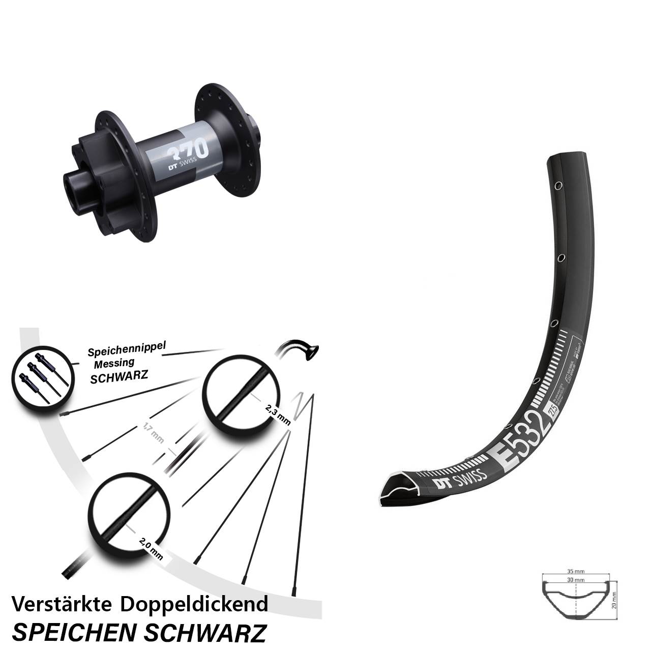 Vorderrad 6-Loch 15x100 27,5 Zoll E 532 DT Swiss 370