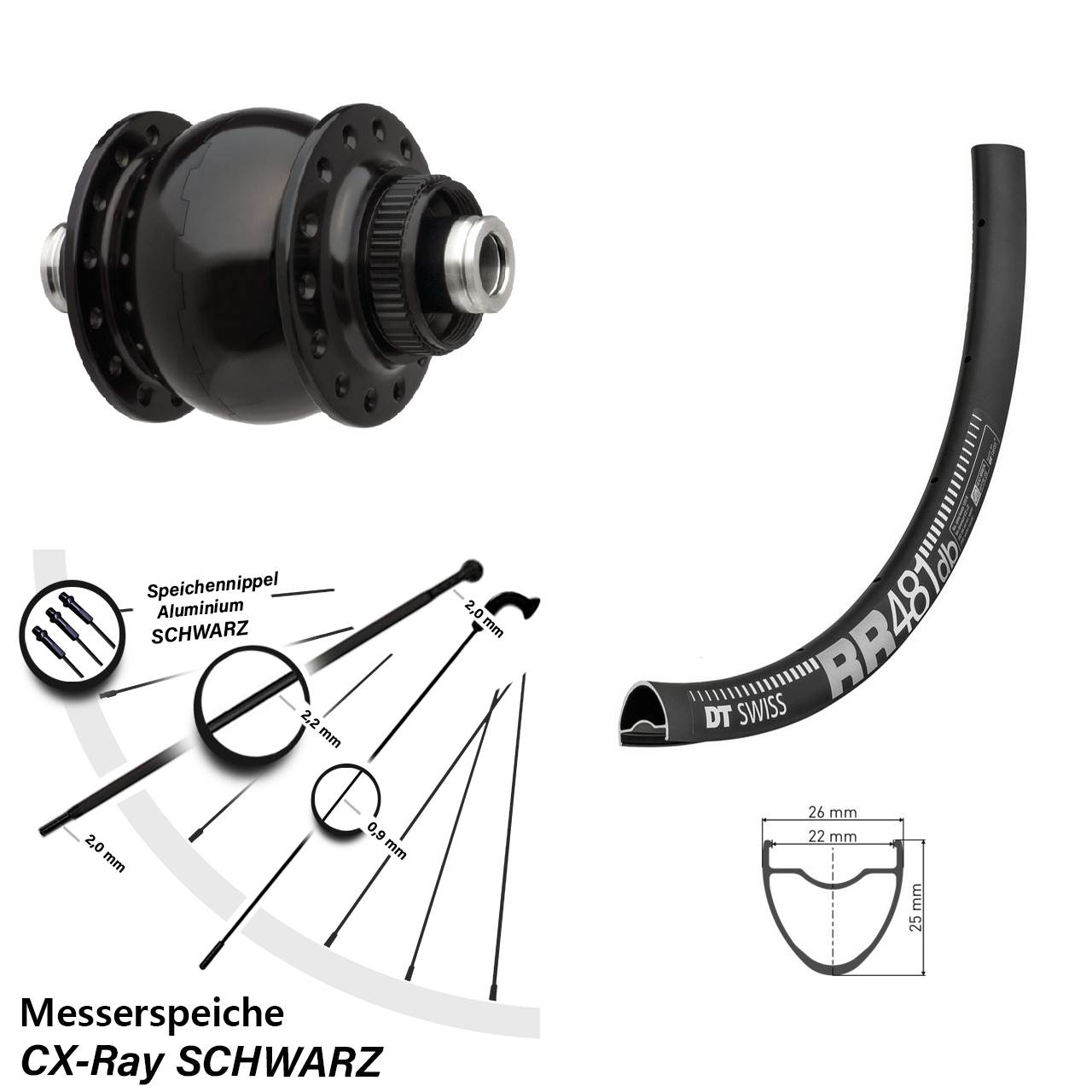 Nabendynamo-Vorderrad Centerlock SON 28 Zoll DT Swiss RR 481 12x100 CX-Ray