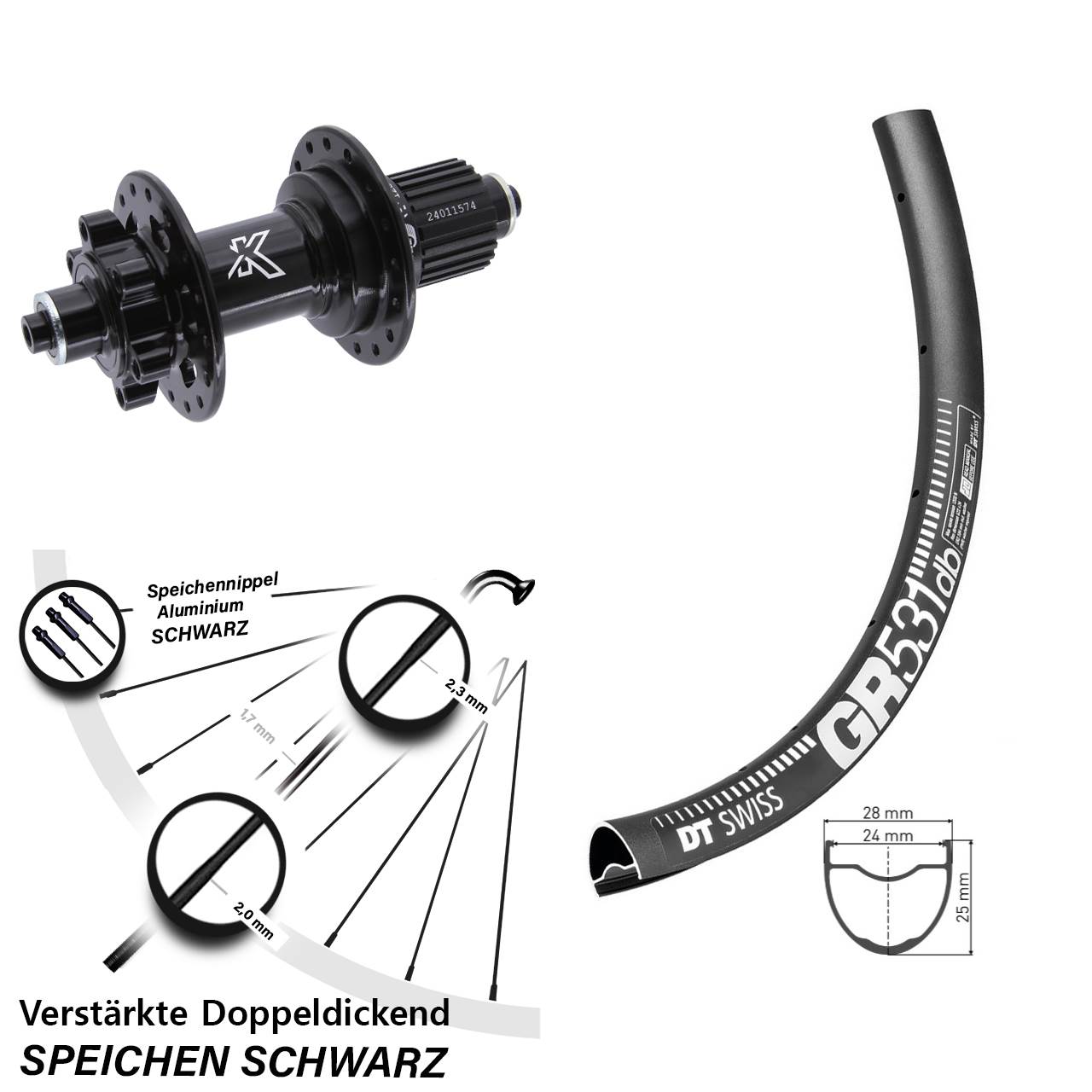 Disc Laufrad QR 28-29 Zoll DT Swiss GR531 KX-M Micro Spline