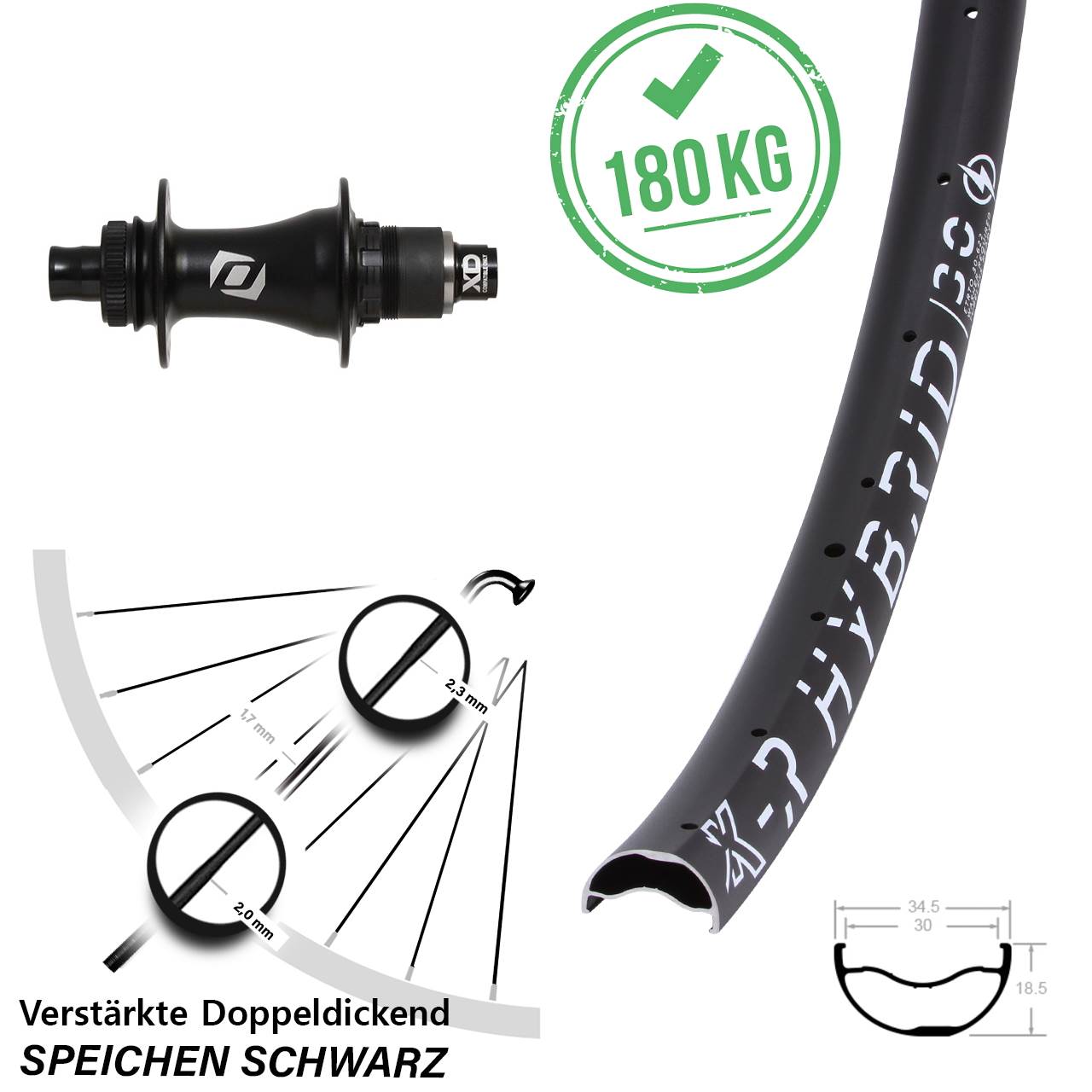 KX-R Hybrid 30 Syncros Boost SRAM XD 29 Zoll Centerlock Hinterrad 12x148