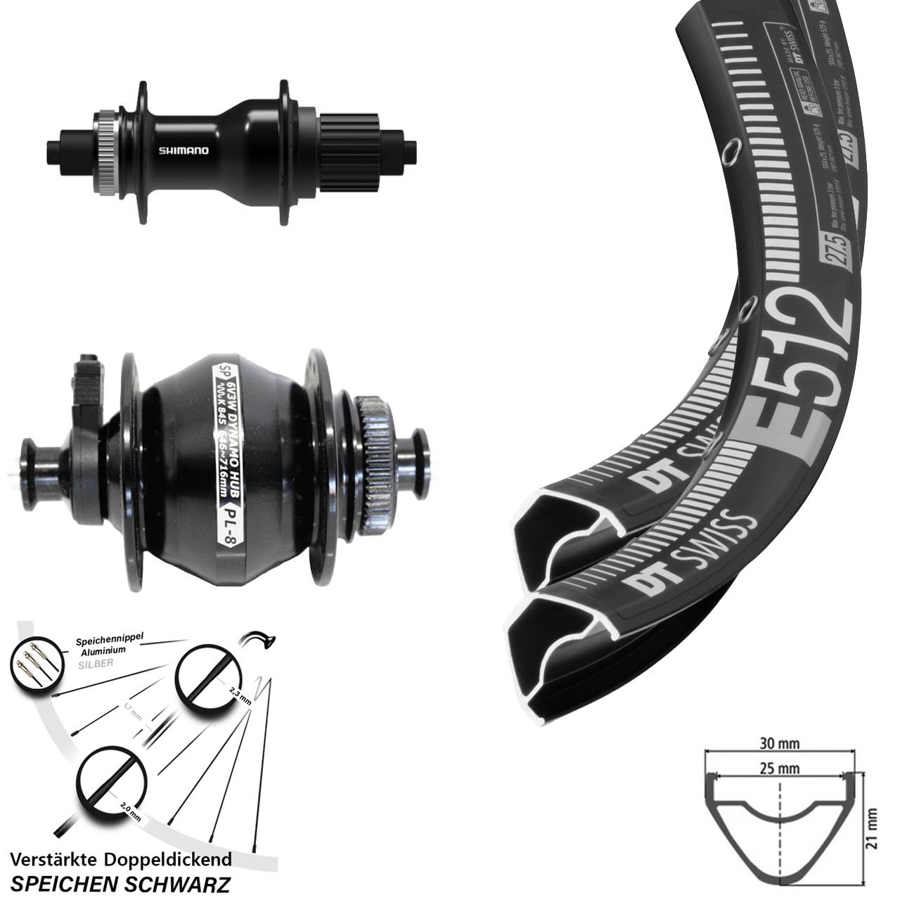 29 Zoll DT Swiss E512 Shimano FH-QC500 Shutter PL-8 Laufradsatz Centerlock QR Micro Spline