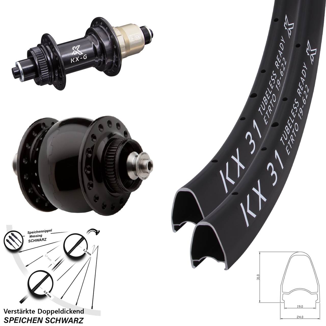 28 Zoll KX-G31 SONdelux Disc Laufrad-Satz für Schnellspanner XDR