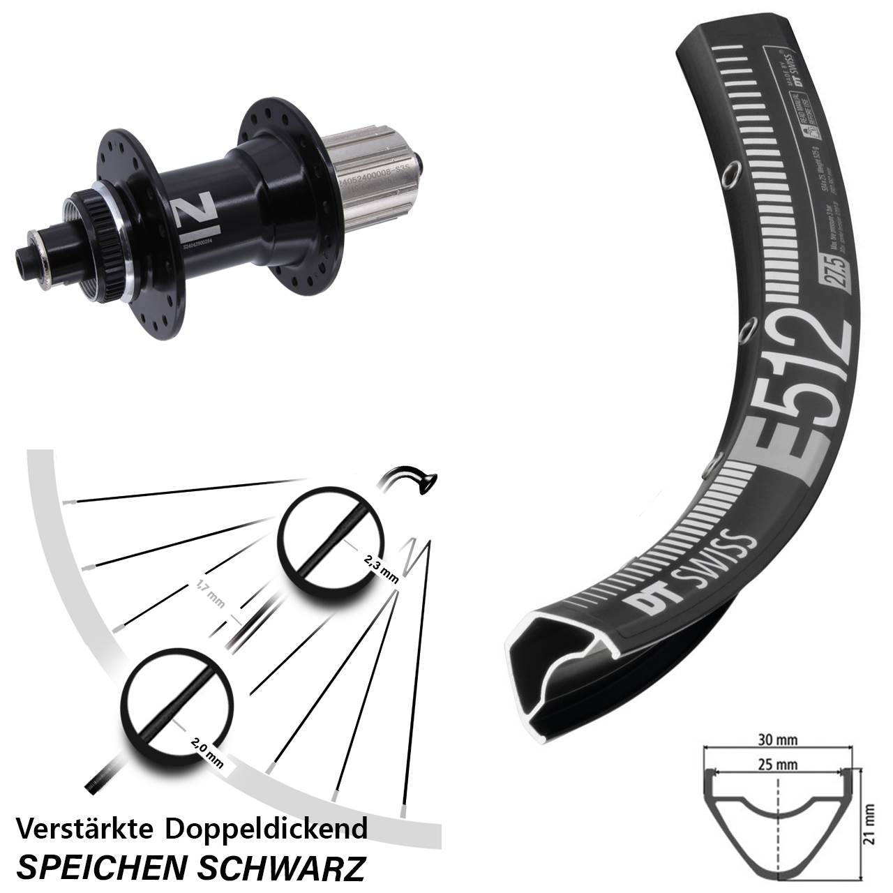 Centerlock Hinterrad für Schnellspanner 27,5 Zoll DT Swiss E512 Novatec D042 8-12 fach