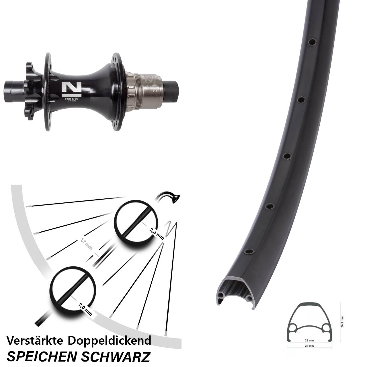 Hinterrad 6-Loch 12x148 29 Zoll Ambrosio Sport Novatec D462SB XD