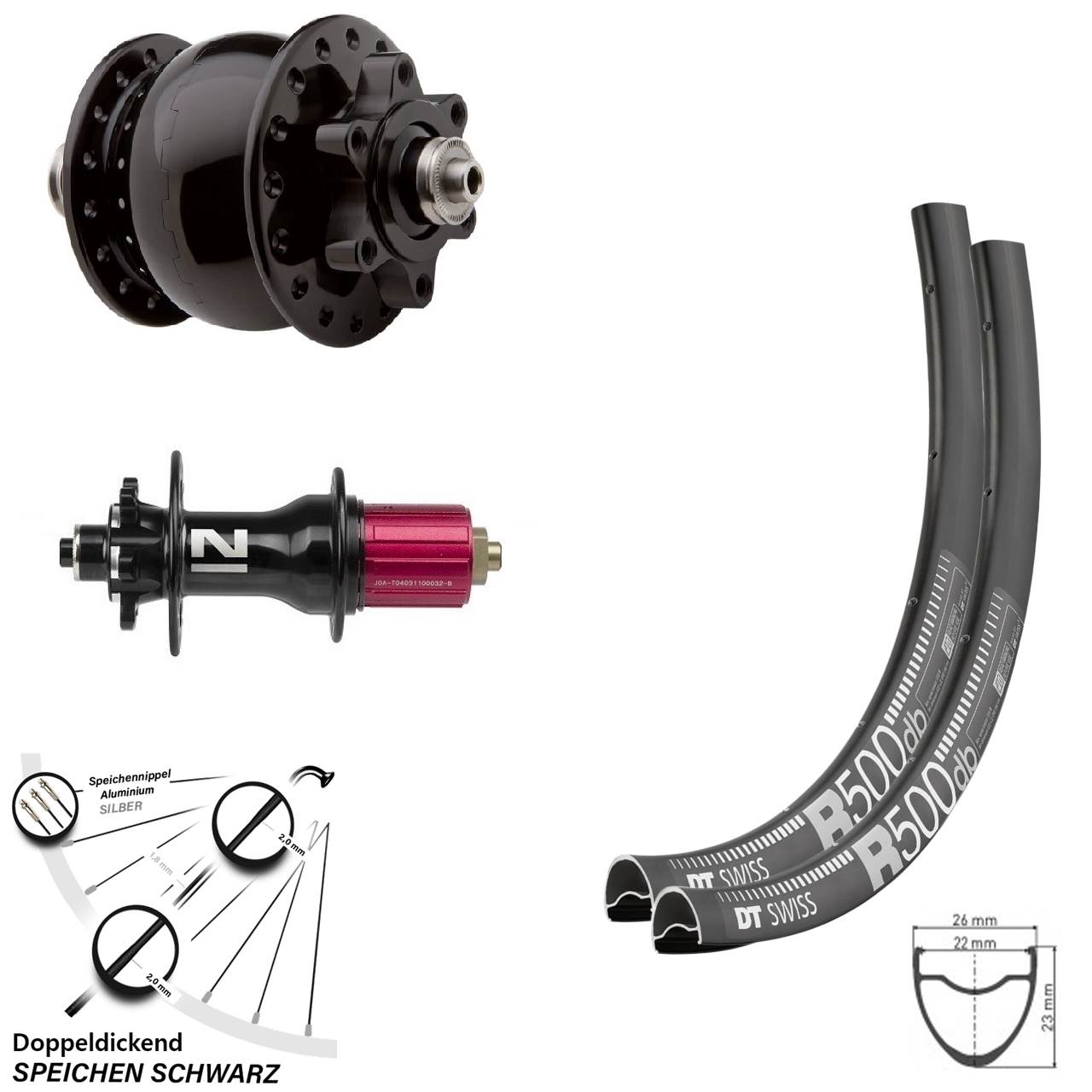 DT Swiss R500 Dynamo SON 28 Zoll Disc Laufrad-Satz QR Novatec 8-12 fach