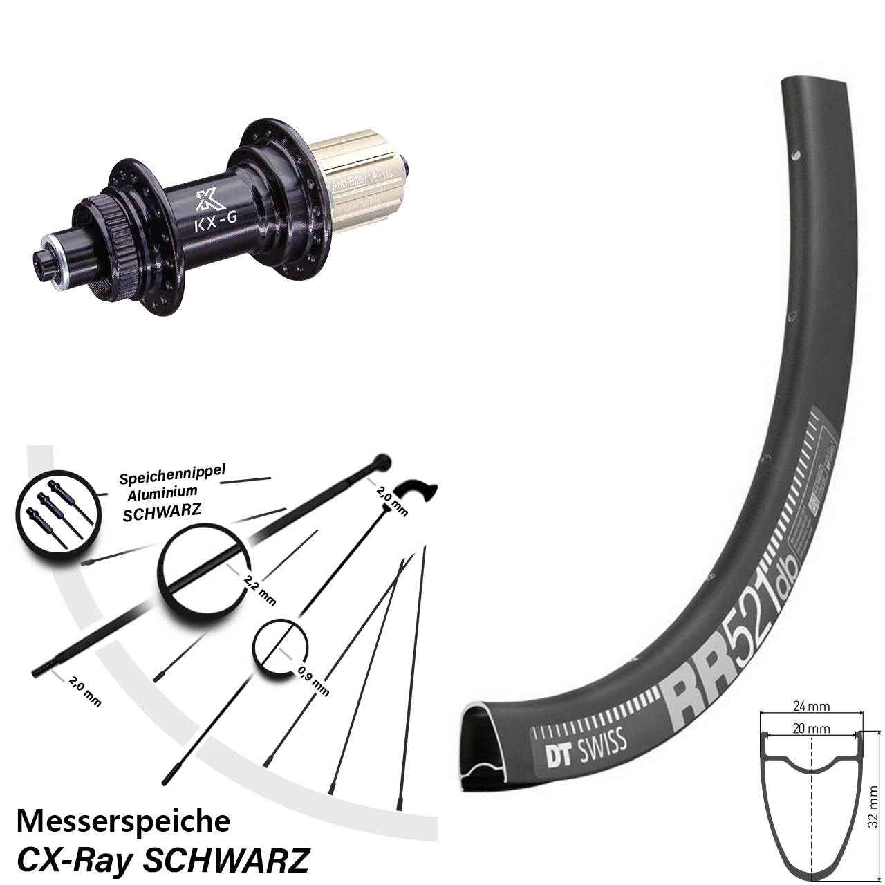 DT Swiss RR 521 KX-G 28 Zoll Centerlock Hinterrad QR CX-Ray 8-12 fach HG