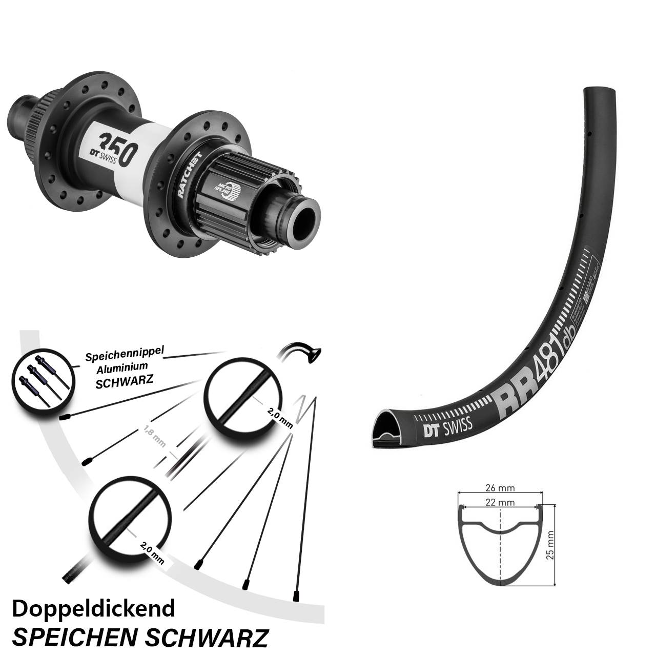 Disc Laufrad 12x142 28 Zoll DT Swiss RR 481-350 Ratchet 36 Micro Spline