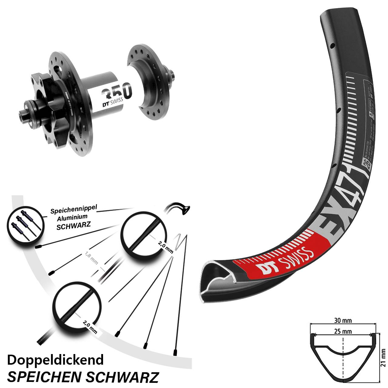 Vorderrad 26 Zoll DT Swiss EX471-350 6-Loch QR