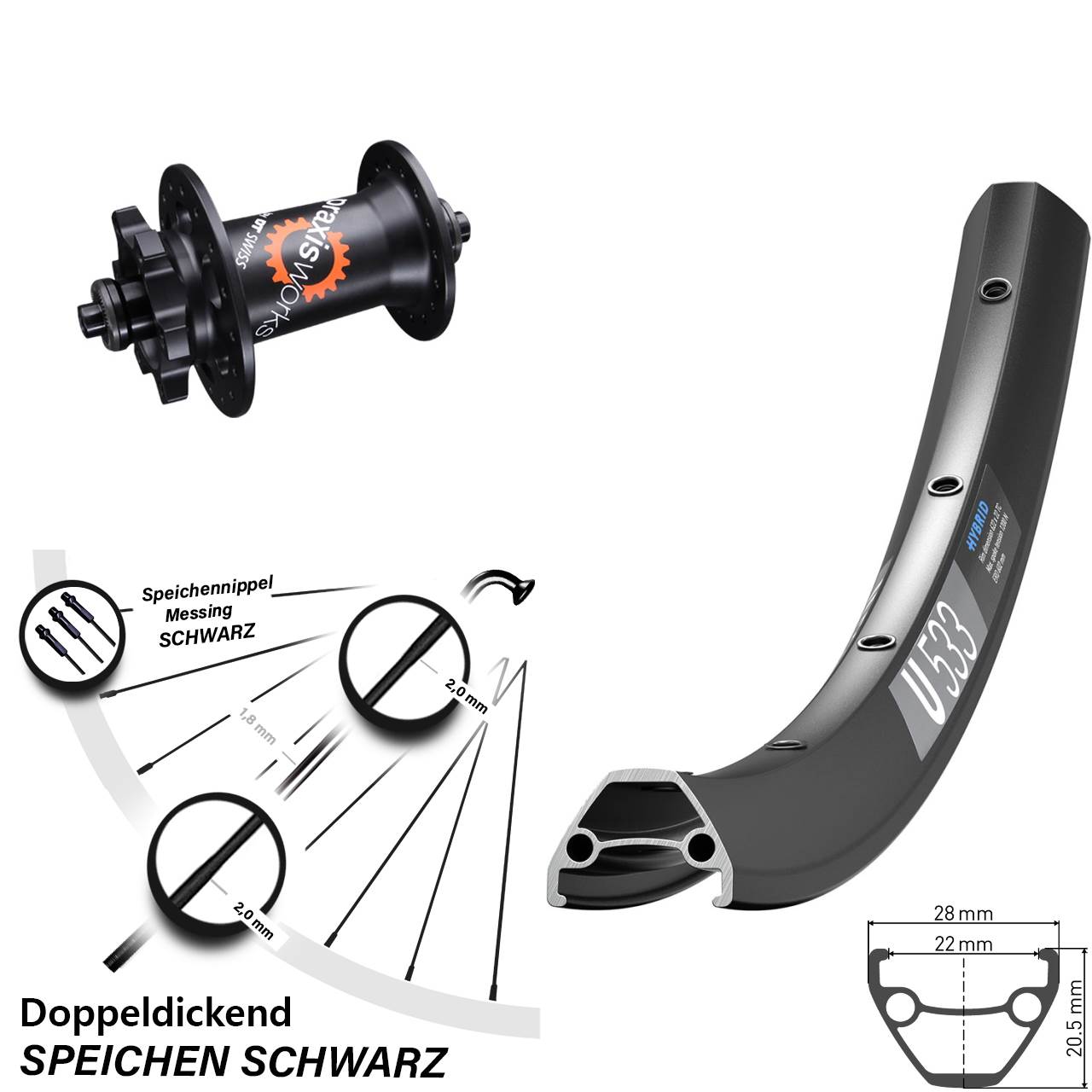 Vorderrad 6-Loch 29 Zoll DT Swiss U533-350 QR