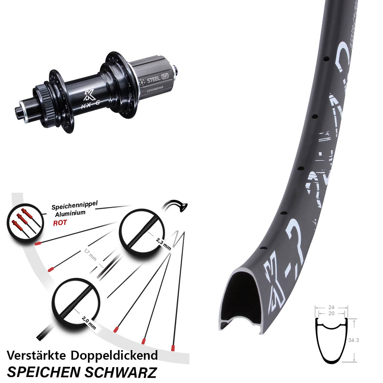 29 Zoll KX-R Road schwarz Disc Laufrad für Schnellspanner 8-12 fach HG