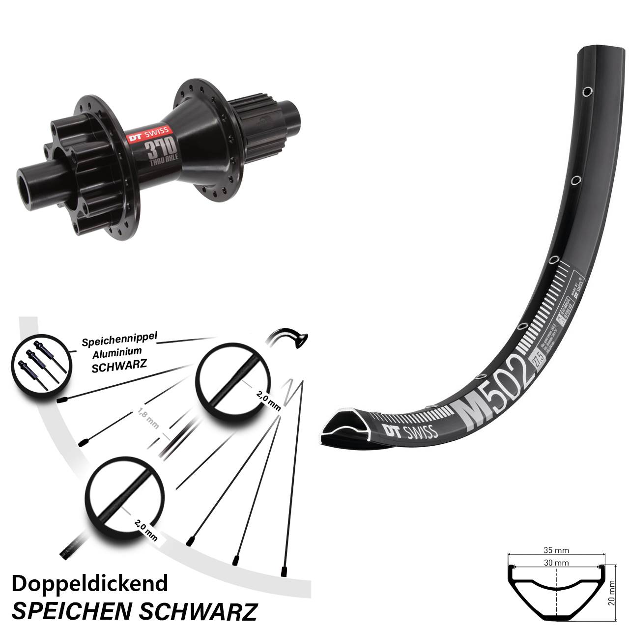 Disc Laufrad 27,5 Zoll DT Swiss M 502-370 Hybrid Shimano Micro Spline 12x142