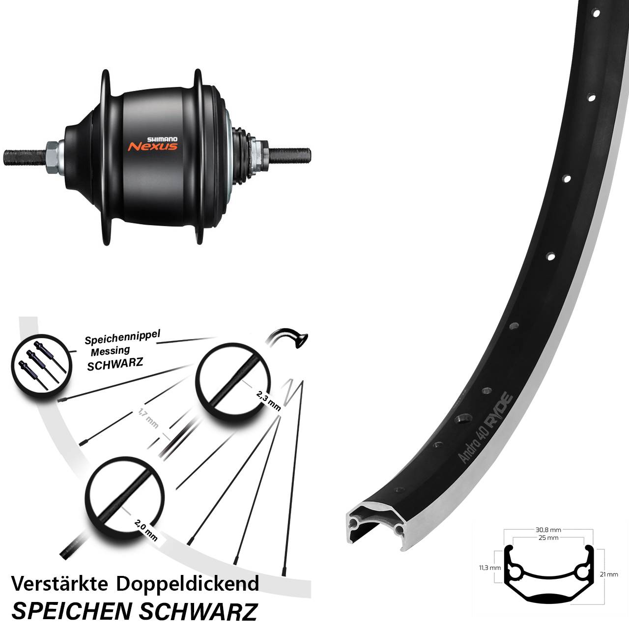Hinterrad 28 Zoll Ryde Andra 40 Shimano Nexus 8 Gang Freilauf