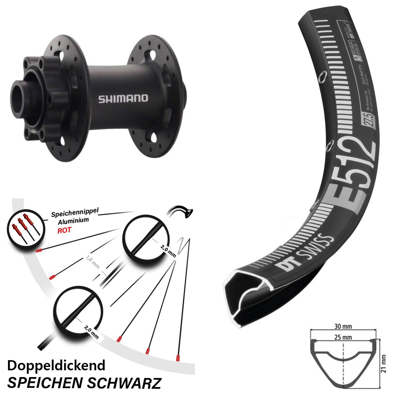 6-Loch Vorderrad 15x100 27,5 Zoll DT Swiss E512 Shimano HB-M758
