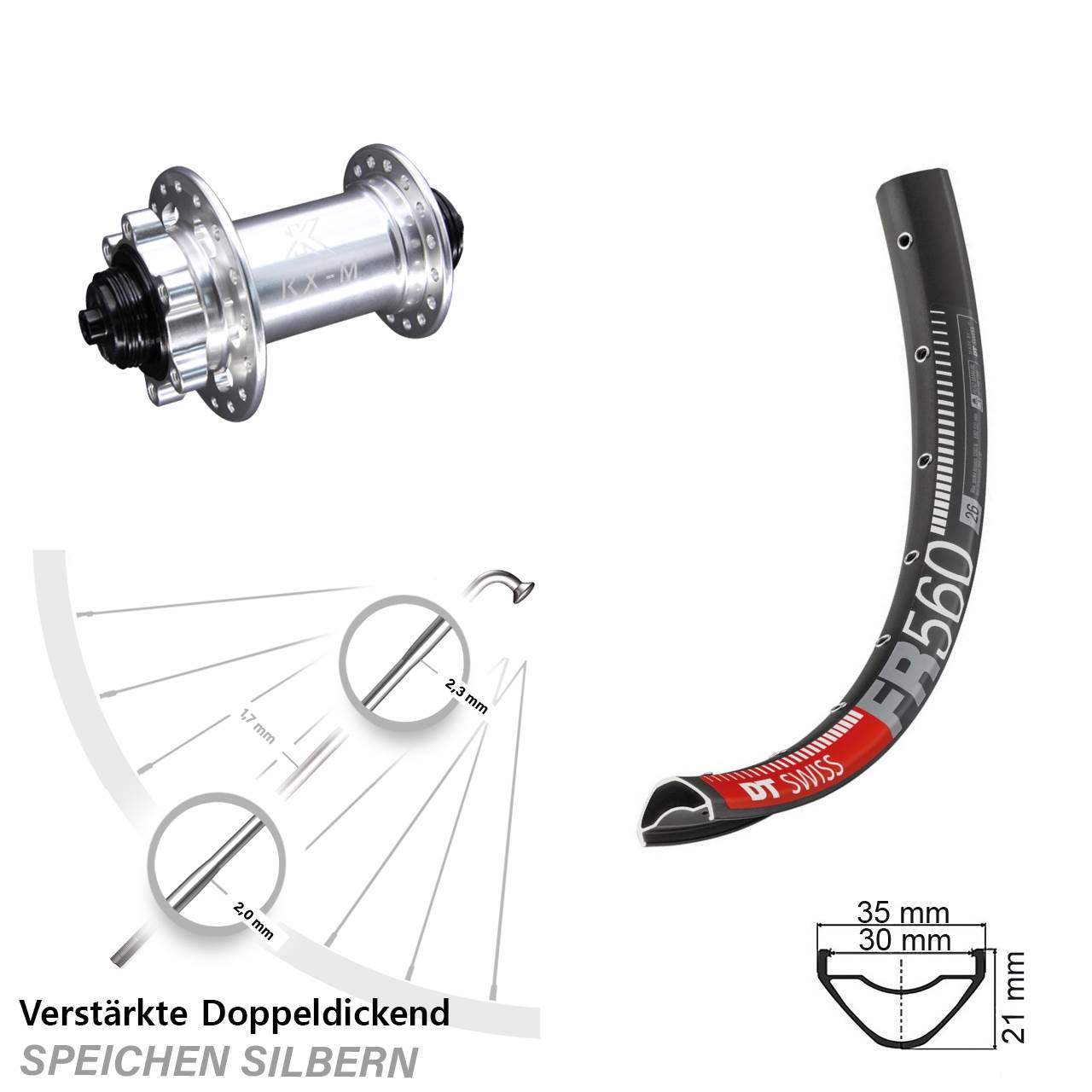 DT Swiss FR560 KX-M 26 Zoll Disc Laufrad für Schnellspanner