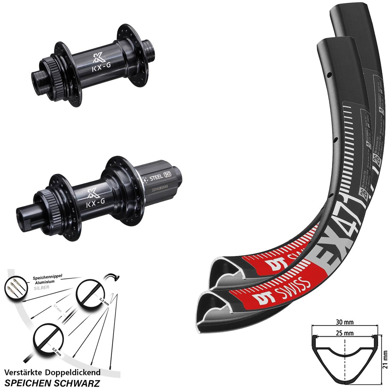 DT Swiss EX471 KX-GS Stahl Freilauf 29 Zoll Laufradsatz 15x100 12x142 8-12 fach