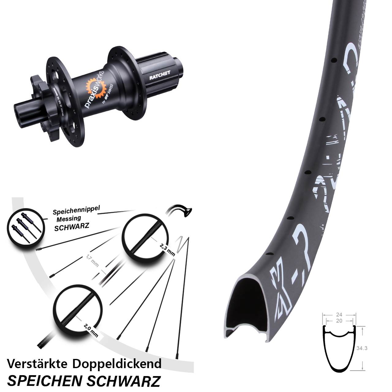 28 Zoll KX-R Road DT Swiss 350 Hinterrad 6-Loch 12x142 8-11 fach