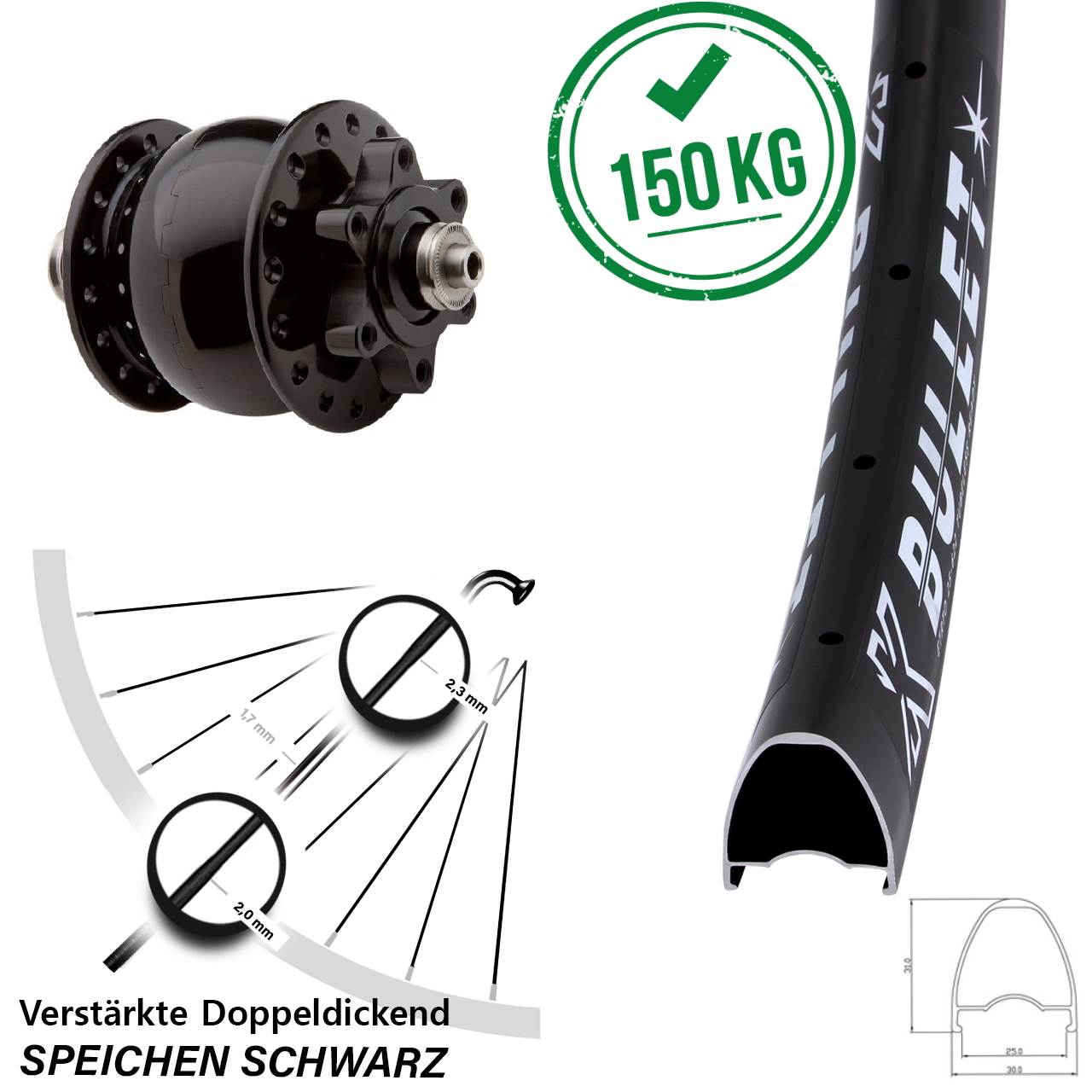 Disc Nabendynamolaufrad für Schnellspanner 28-29 Zoll KX Bullet SON 28