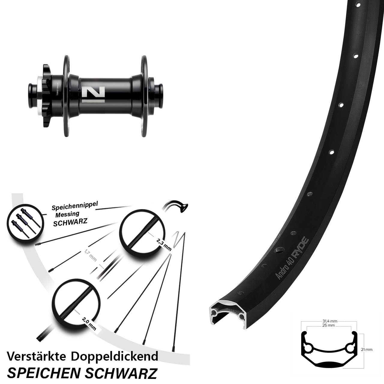27,5 Zoll Ryde Andra 40 Novatec D041SB Vorderrad 6-Loch 15x110 Boost