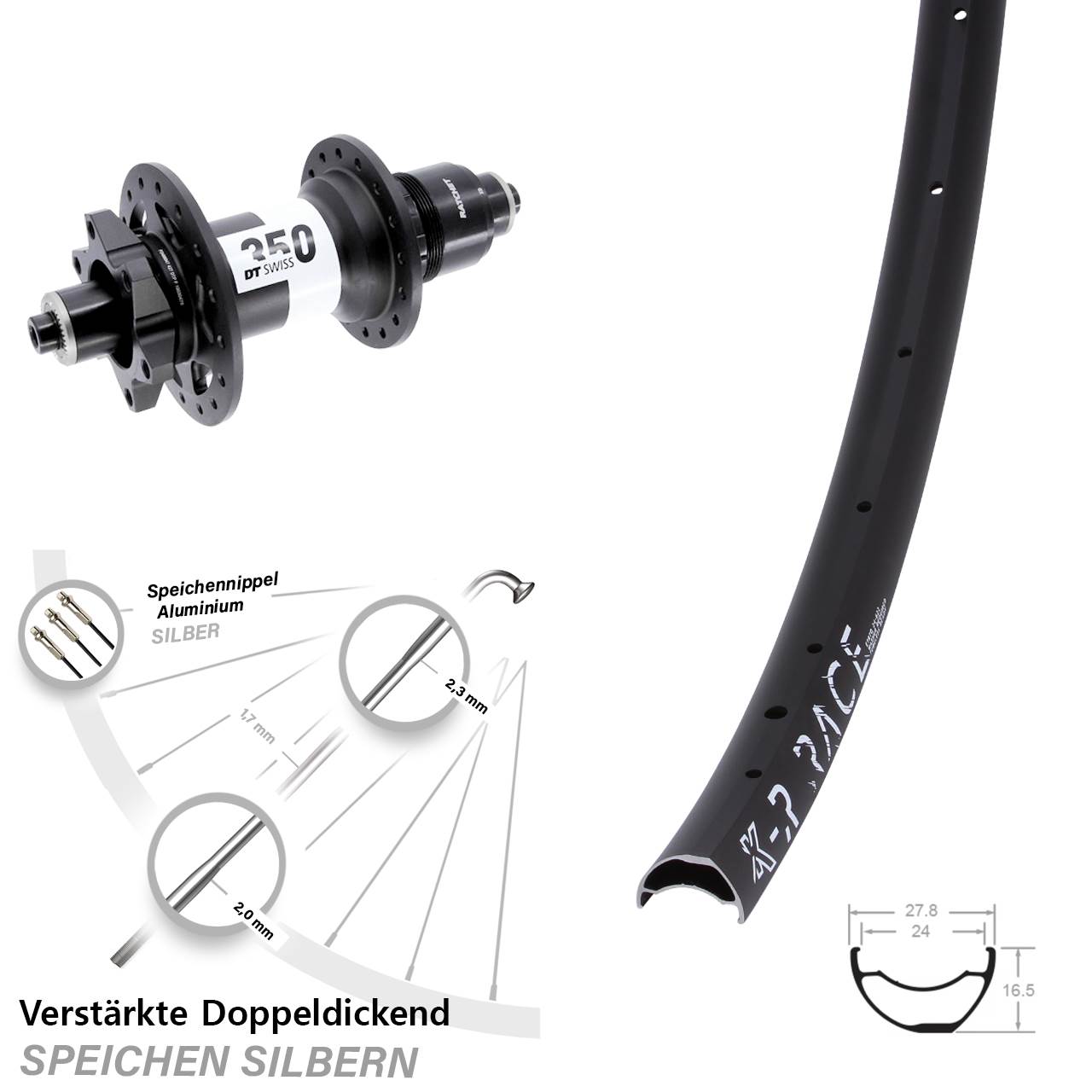 Hinterrad 6-Loch 28-29 Zoll KX-R Race DT Swiss 350 XD für Schnellspanner