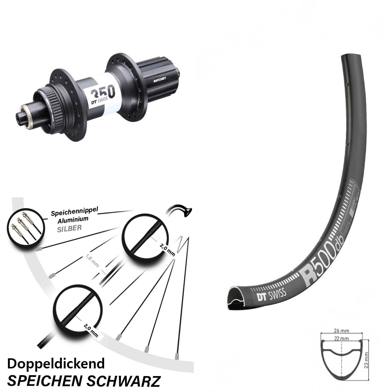 DT Swiss R 500 Hinterrad 28-29 Zoll 350 Centerlock Schnellspanner 5x135 mm
