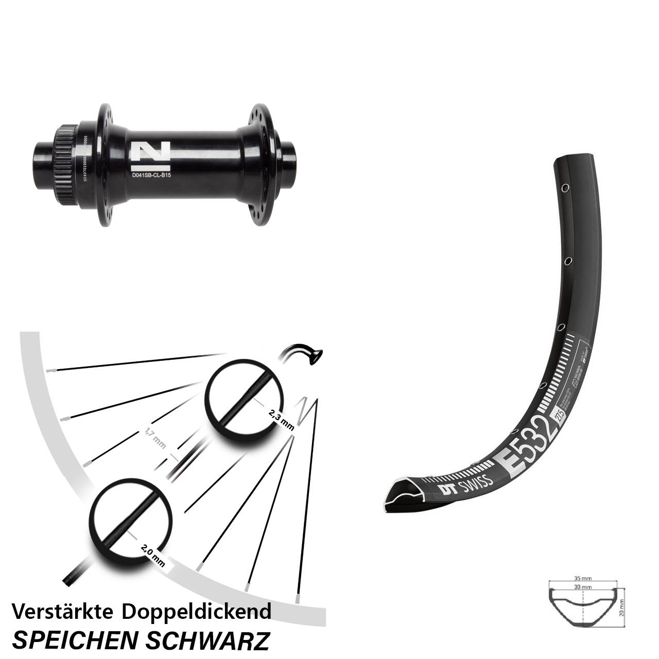 Disc Vorderrad 29 Zoll DT Swiss E532 Novatec D041 15x110 Boost