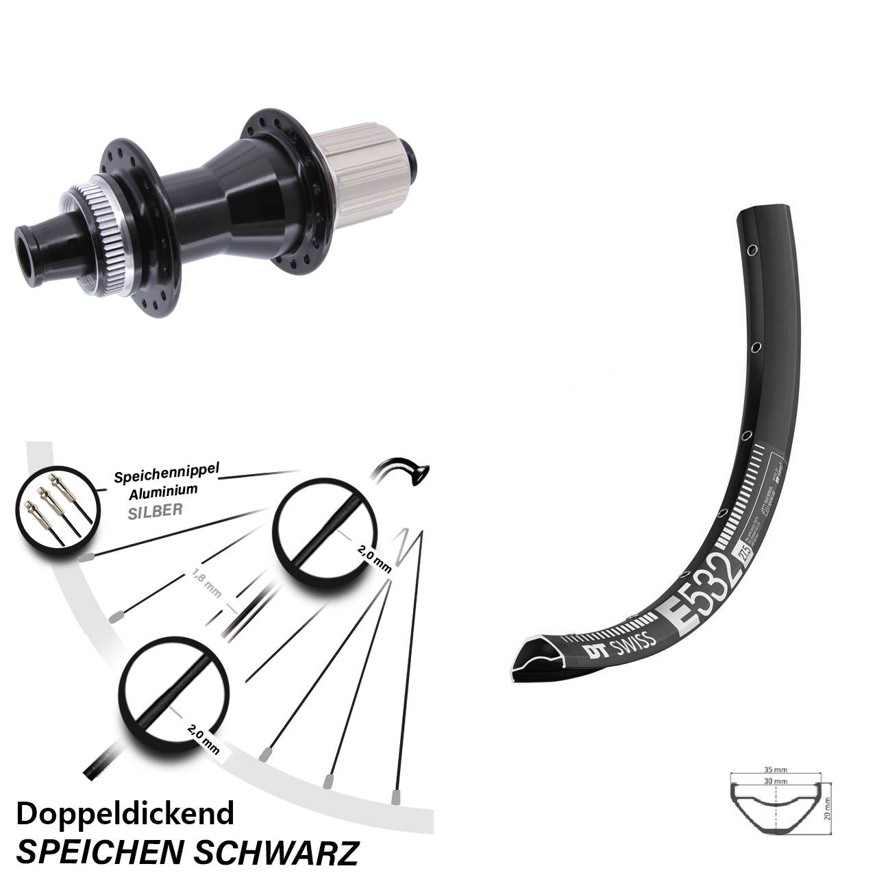 29 Zoll DT Swiss E 532 Novatec CL142 Disc Laufrad 12x142 8-12 fach