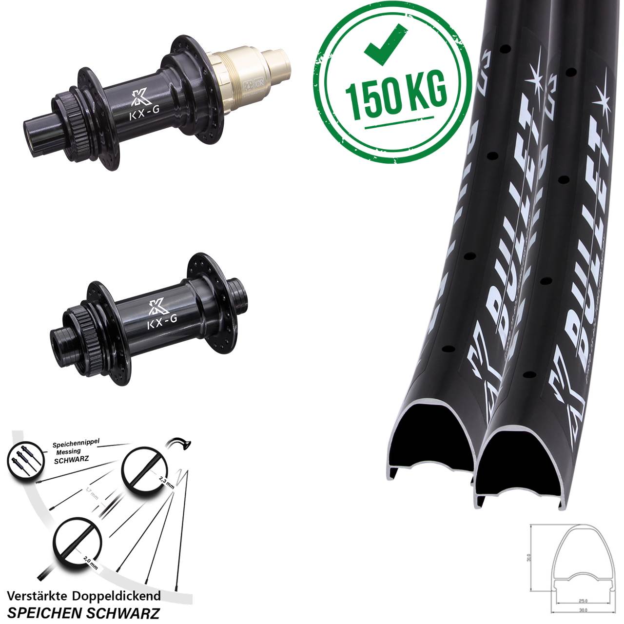 Laufradsatz Centerlock 12x100/142 28 Zoll KX-G Bullet XDR 11-12 fach