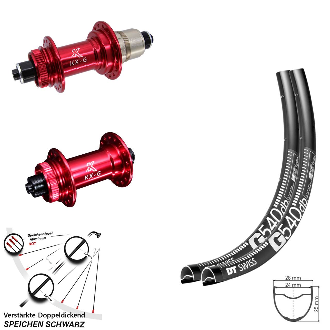 Disc Laufrad-Satz 29 Zoll DT Swiss G540 KX-G rot XDR für Schnellspanner