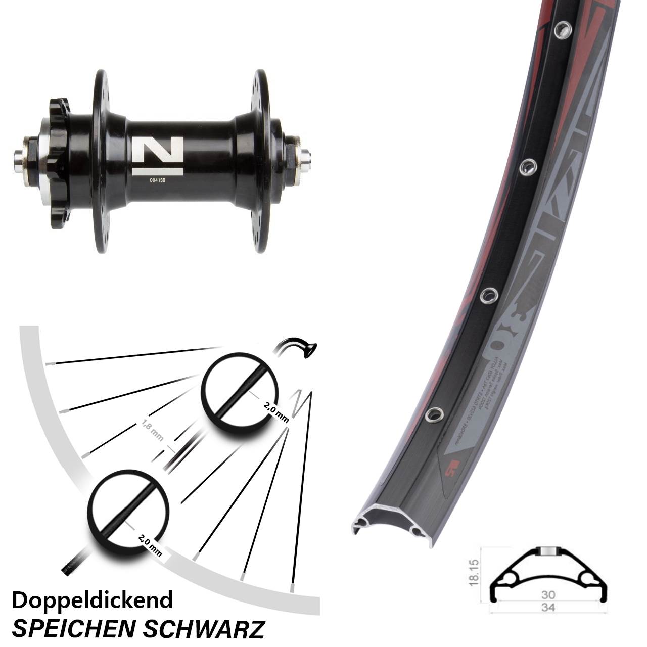 Vorderrad 6-Loch für Schnellspanner 29 Zoll Rodi TRYP 30 Novatec D-041