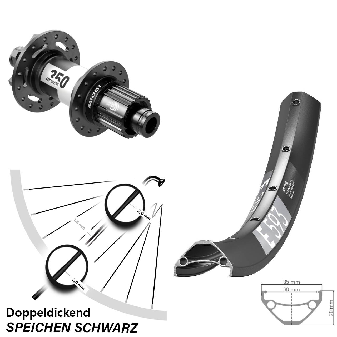 29 Zoll DT Swiss E 593-350 Disc Laufrad 12x148 Micro Spline