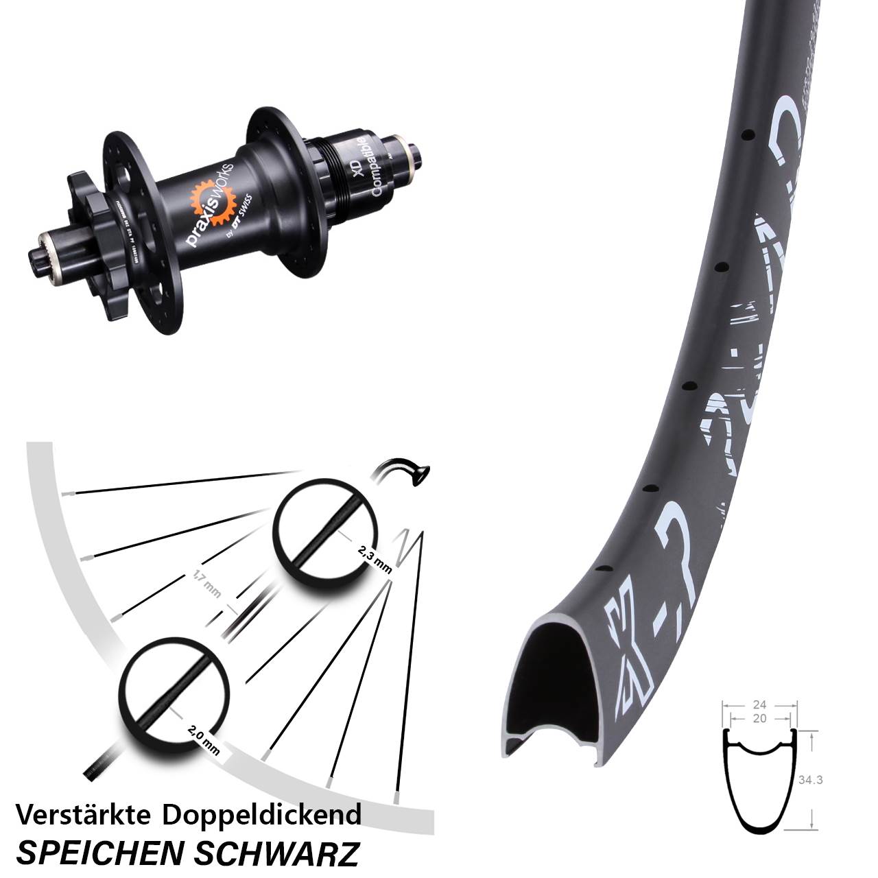 6-Loch Hinterrad QR 28-29 Zoll KX-R Road DT Swiss 350 XD 11-12 fach