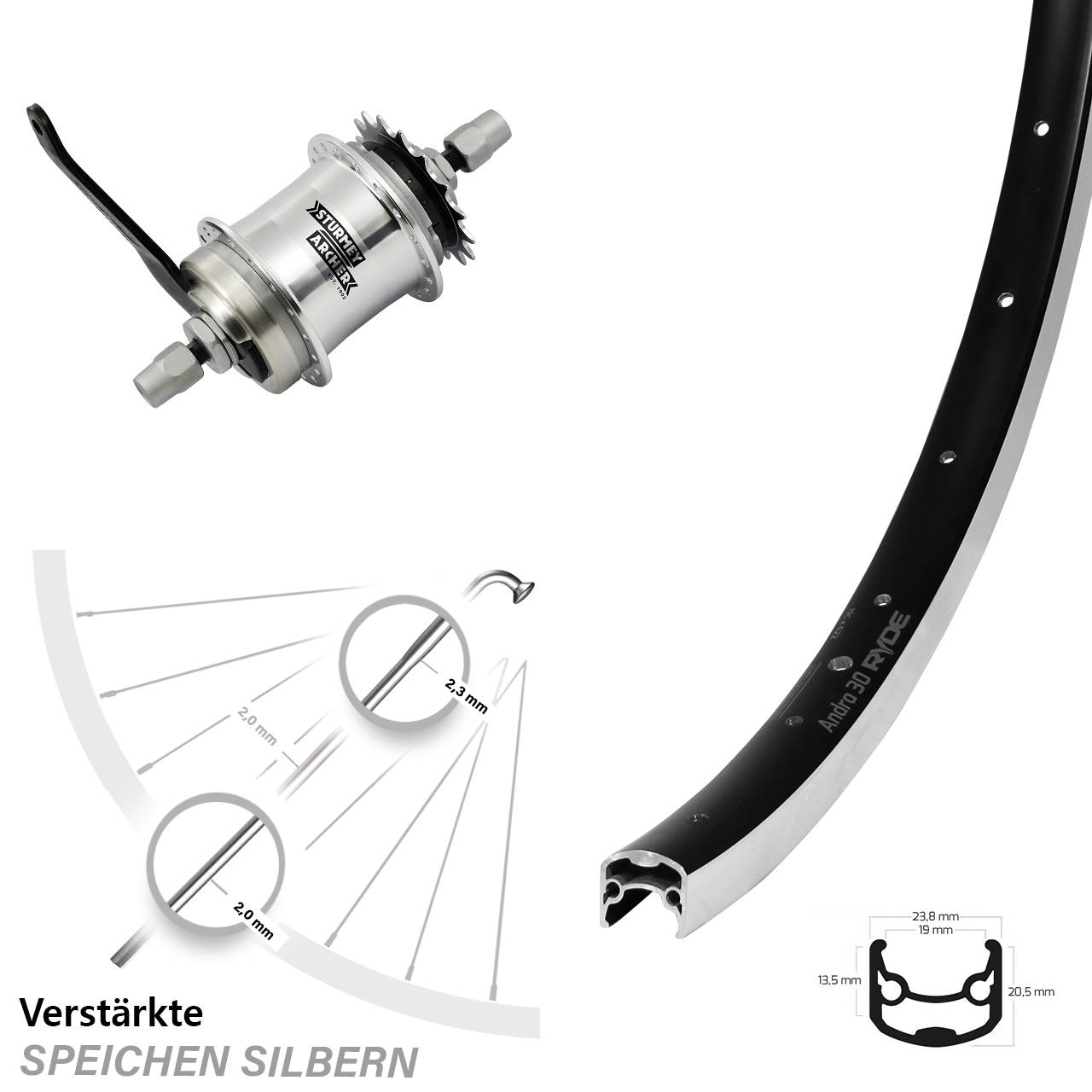 Hinterrad 26 Zoll Ryde Andra 30 Sturmey Archer S1C 1-Gang Rücktritt