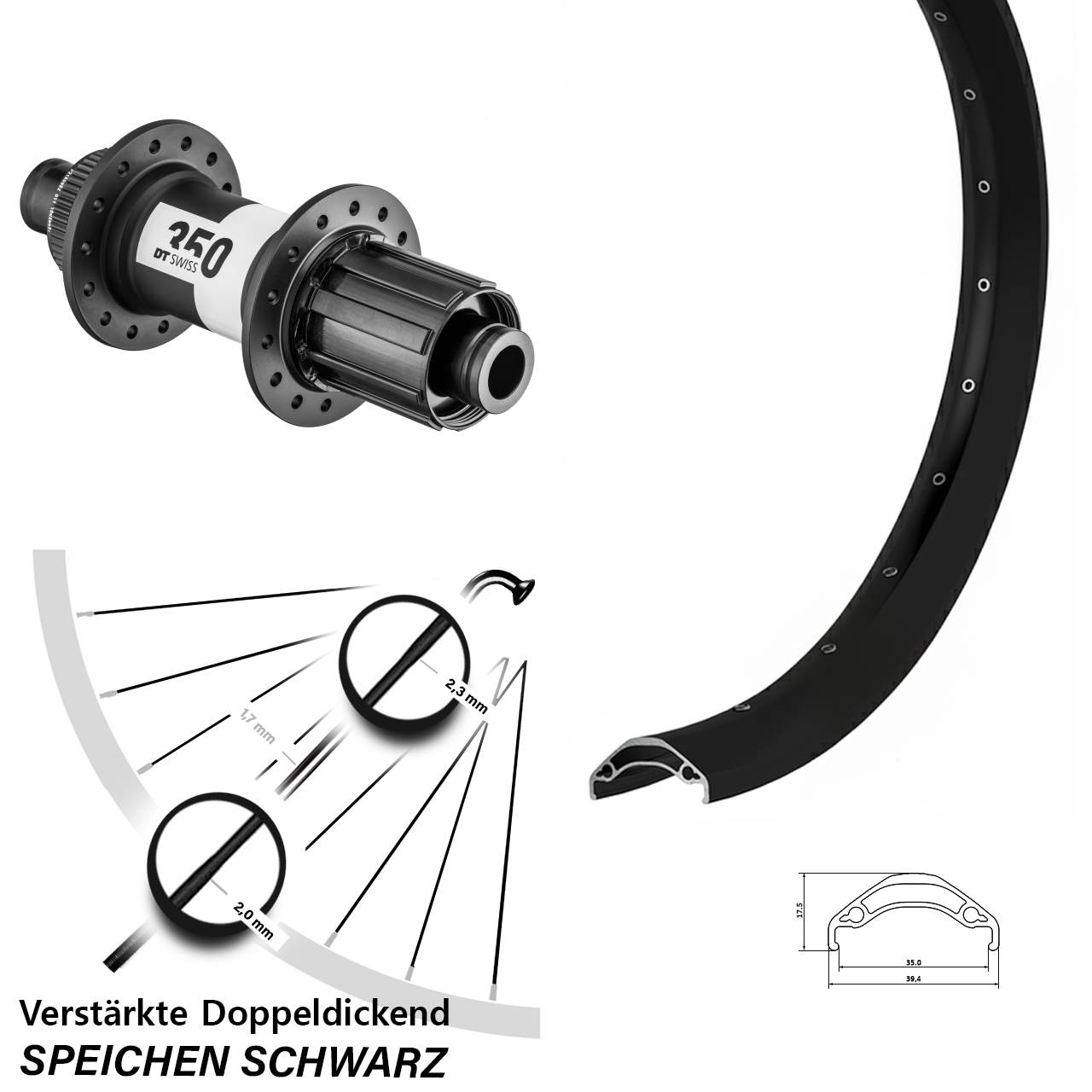 Centerlock Hinterrad 12x148 29 Zoll Ryde Disc 35 DT Swiss 350 8-11 fach HG