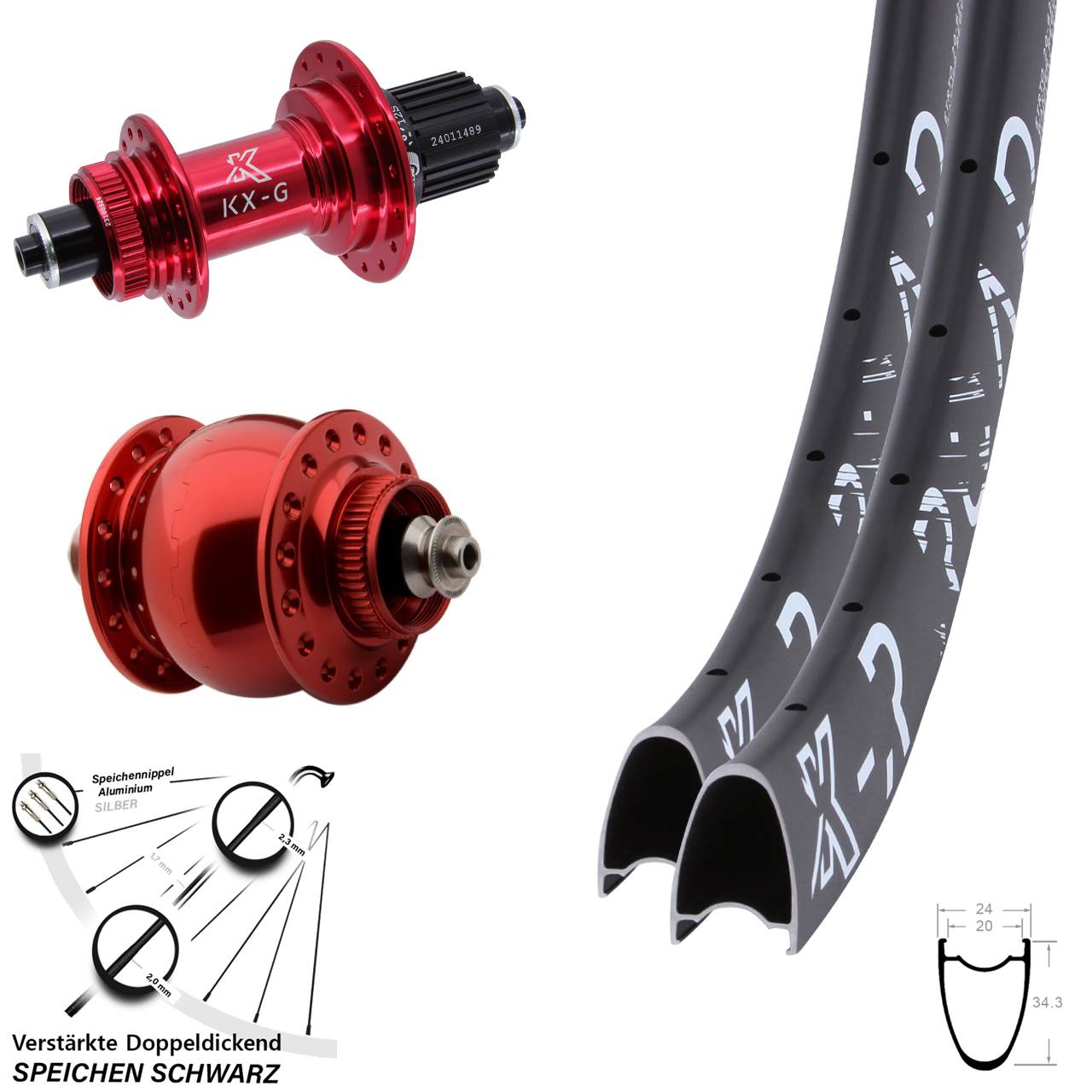 KX-GR Road rot SON 28 Zoll Disc Laufradsatz für Schnellspanner Shimano Micro Spline