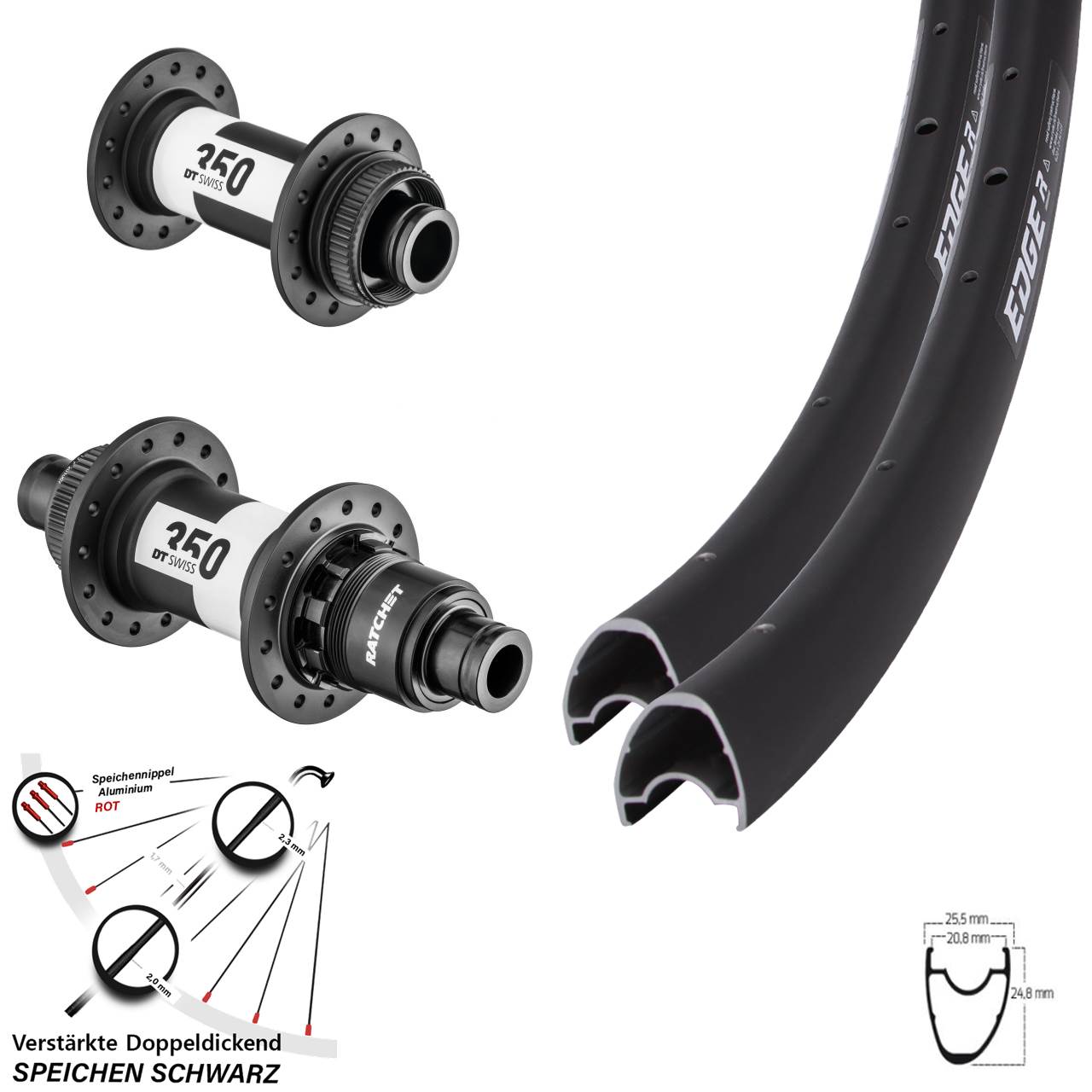 Ryde Edge R25 OS DT Swiss 350 28 Zoll Laufradsatz Centerlock 15x100 12x142 XDR