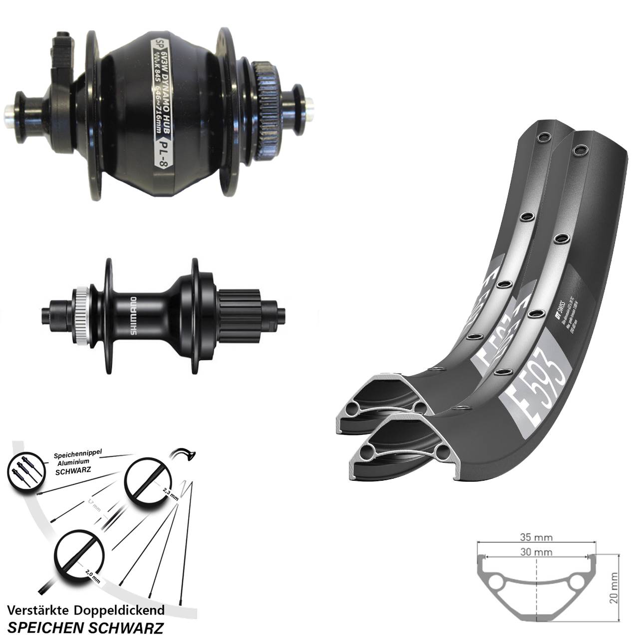 Disc Laufradsatz QR 29 Zoll DT Swiss E 593 Shimano FH-MT500 SP PL-8 Micro Spline