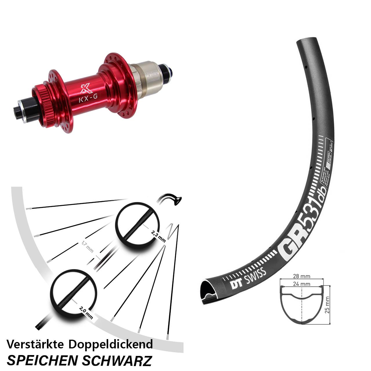 Disc Laufrad 28 Zoll DT Swiss GR 531 KX-G rot XDR 11-12 fach für Schnellspanner