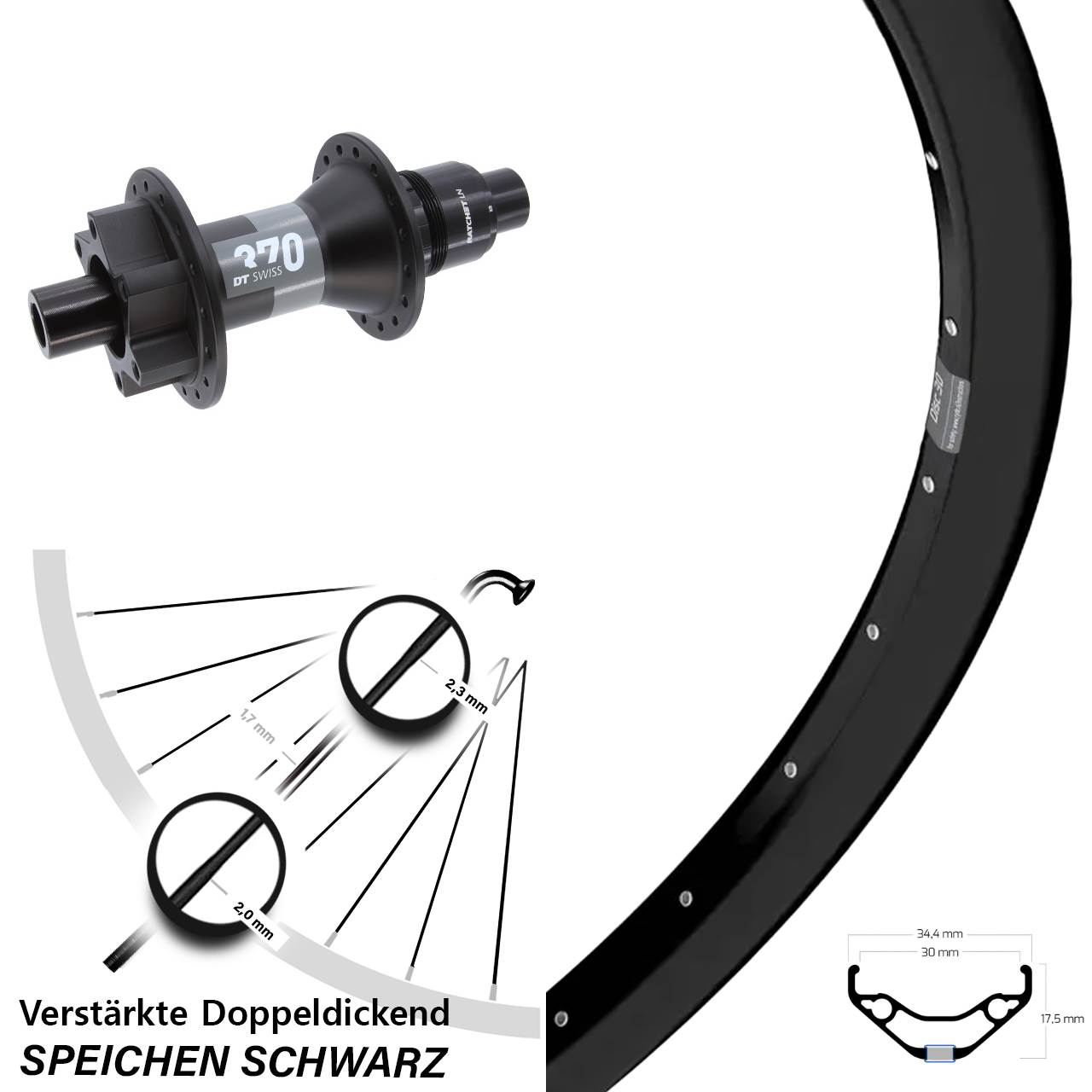 Hinterrad 12x148 29 Zoll Ryde Disc 30 DT Swiss 370 XD