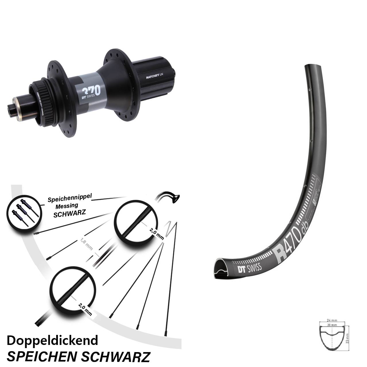 Hinterrad 28 Zoll DT Swiss R470-370 8-12 fach