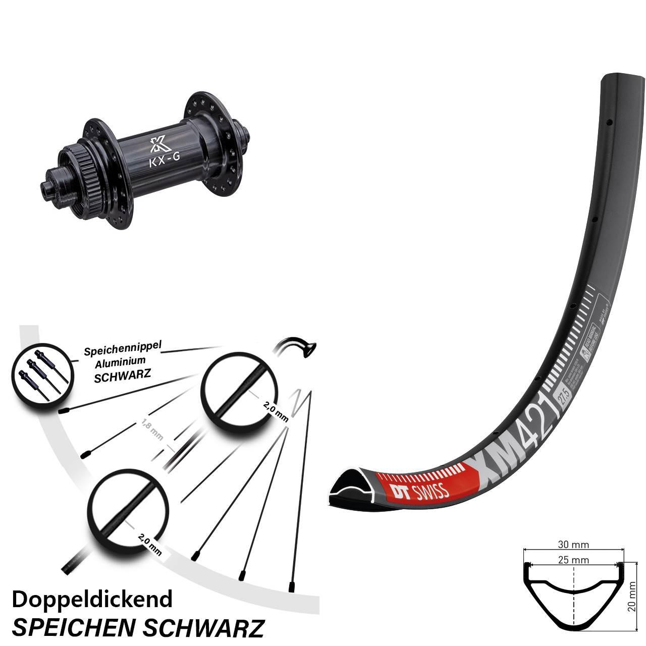 DT Swiss XM421 KX-G 29 Zoll Disc Laufrad für Schnellspanner