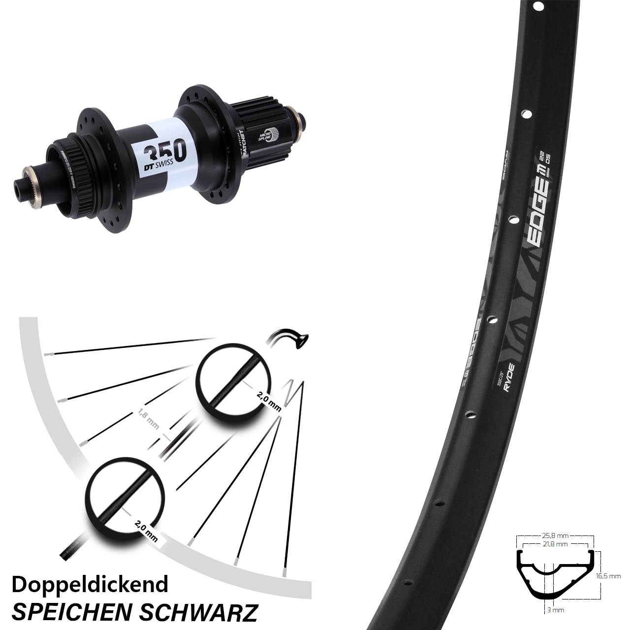 Disc Hinterrad QR 28 Zoll Ryde Edge M22 DT Swiss 350 Micro Spline