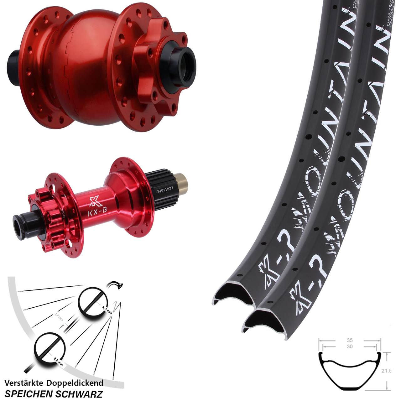 Disc Laufradsatz 650B KX-BR Mountain rot SON 28 Micro Spline 15x110 12x148