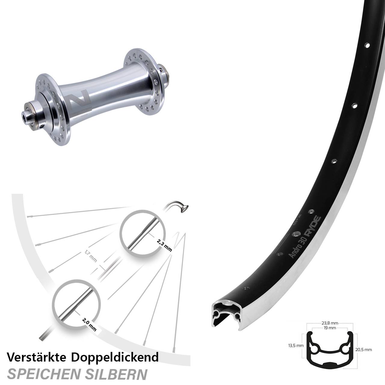 Ryde Andra 30 Novatec A-141SB 28 Zoll Vorderrad QR