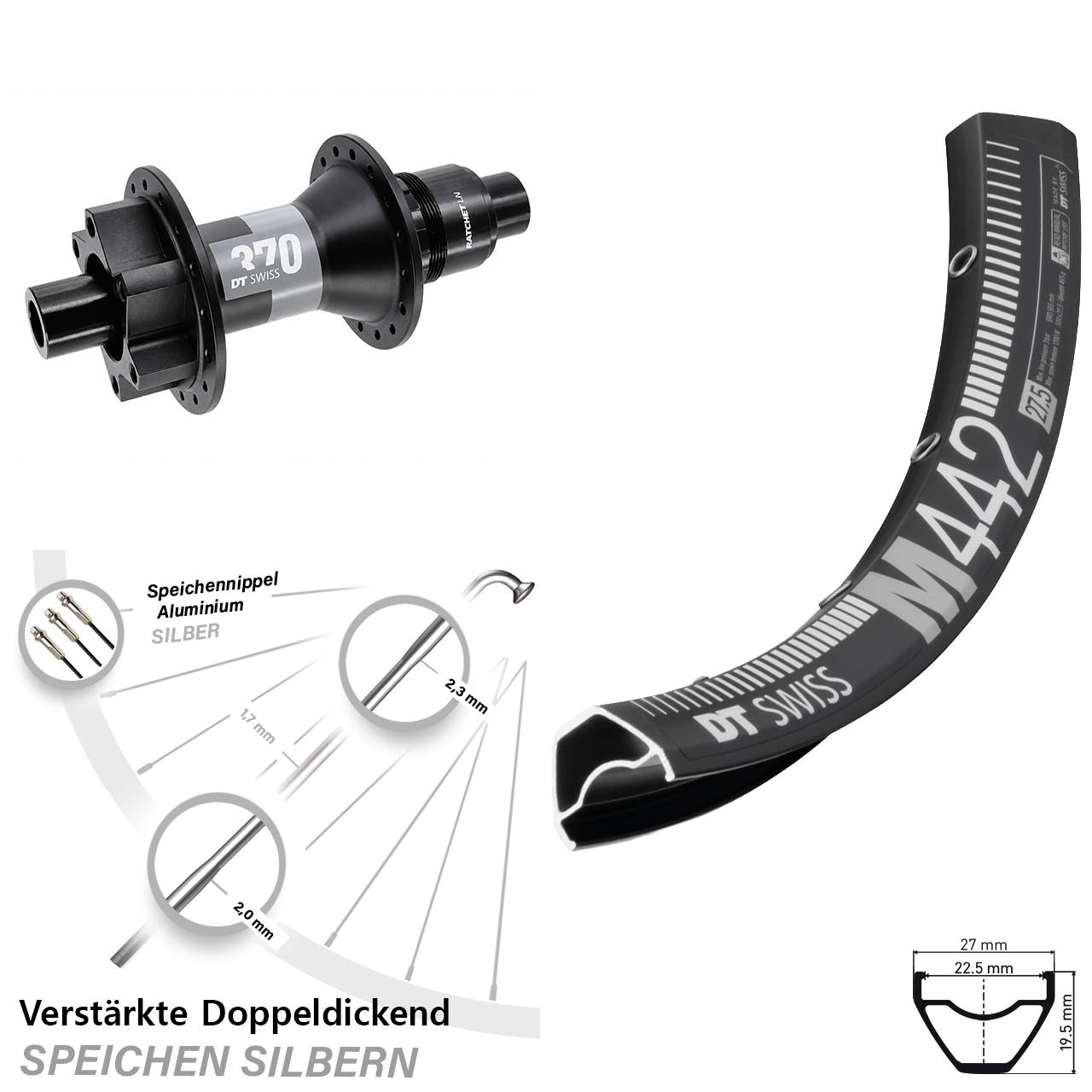 29 Zoll DT Swiss M442 370 Disc Hinterrad 12x148 XD 11-12 fach